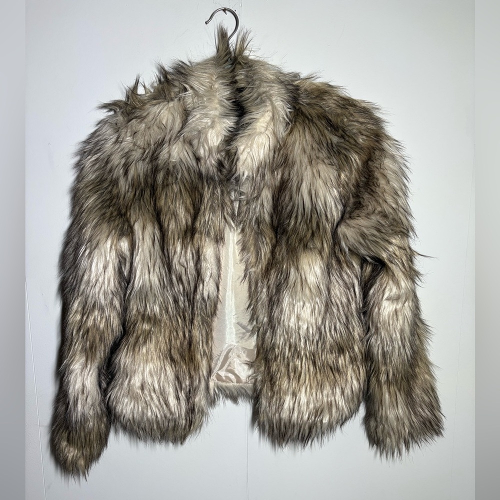 Fashion Nova Faux Fur Teddy Jacket - Brown and Cream